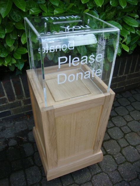 Heritage Oak Donation Box                                                                                                                                                     More Charity Box Design, Tip Box Design, Donation Box Ideas Fundraising, Donation Box Design, Historical Crafts, Donation Boxes, Donation Box, Donate Money, Food Donation