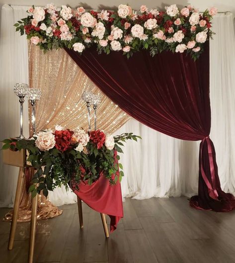 Burgundy Black And Gold Backdrop, Burgundy Gold Backdrop, Burgundy Wedding Backdrop, White Red Wedding Decoration, Burgundy And Gold Backdrop, Burgundy Backdrop, Ceremony Backdrop Indoor, Burgundy Decor, Mexican Theme Party Decorations