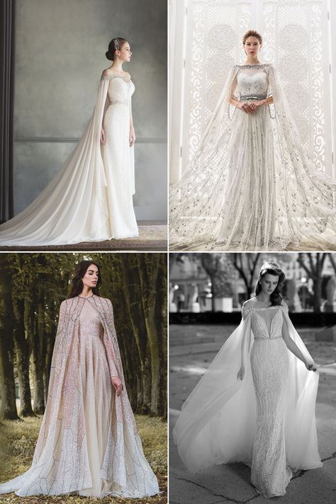 Cooler temperatures, vibrant colors, jewel tones, and nature-inspired romance, these are just a few beautiful things about Autumn, the season of harvest. For Fall 2016, designers embrace a feminine and glamorous mood to elicit a sumptuous atmosphere. The trends below will help you figure out exactly what kind of dresses to say yes to this … Nature Wedding Dress, Baju Kahwin, Autumn Bride, Wedding Cape, Kitenge, Beauty Dress, Wedding Dress Trends, Fall Wedding Dresses, Wedding Dress Inspiration