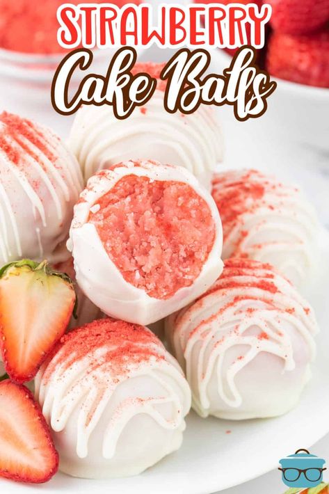 Strawberry Cake Balls - The Country Cook White Chocolate Strawberry Dessert, Cake Truffle Recipe, Chocolate Covered Strawberry Hearts, Strawberry Cake Truffles, Truffle Recipe Easy 3 Ingredients, Desserts With Strawberry Cake Mix Boxes, Strawberry Cake Balls Recipe, Cake Pops Strawberry, Strawberry Cake Pops Recipe Easy