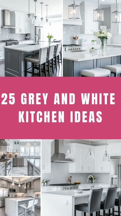 25 modern grey and white kitchen designs. Backsplash For Gray Kitchen Cabinets, White And Gray Kitchen Decor, Gray Kitchen Decor Ideas, Grey And White Kitchen Decor, White And Silver Kitchen, Beautiful Kitchens Luxury, Grey And White Kitchen Ideas, Grey And White Kitchen Cabinets, Gray Kitchen Decor