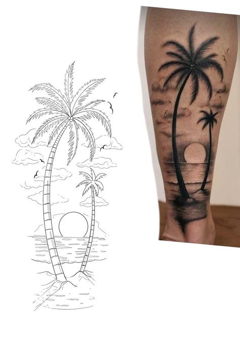 Tato Realis, Black And White Flower Tattoo, Half Sleeve Tattoo Stencils, Hexagon Tattoo, Tree Tattoo Men, Tropical Tattoo, Florida Tattoos, Half Sleeve Tattoos Drawings, Funky Tattoos