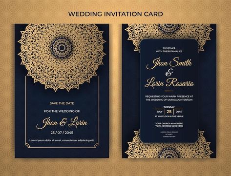 Vector luxury wedding invitation card wi... | Premium Vector #Freepik #vector #indian-motif #luxury-mandala #gold-mandala #royal Mandala Wedding Invitation, Mandala Wedding, Mandala Gold, Indian Motif, Golden Mandala, Gold Mandala, Wedding Invitation Card, Free Business Card Mockup, Luxury Wedding Invitations