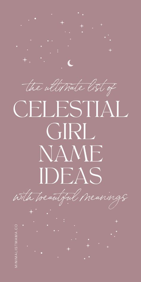 Celestial baby girl names are some of the most unique and beautiful girl name ideas! I’ve gathered 39+ stunning moon and star baby names for girls that stand out. Explore mystical girl names that mean sun and moon, with Greek origins. Click for galaxy names, star names, celestial girl names, and uncommon girl names! Della Name, Goddess Names Mythology, Strong Names With Meaning, Middle Name Ideas Girl, Rare Female Names With Meanings, Ember Name Meaning, Girl Names That Mean Sun, Luna Tattoo Name, Baby Name Meanings