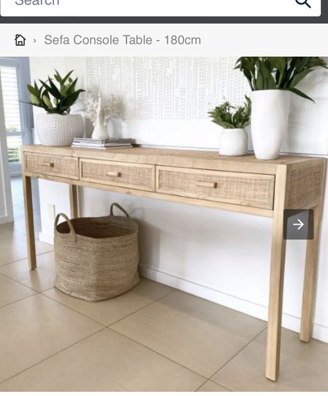 Console Table Ideas, Hall Sofa, Rattan Console, Console Ideas, Entrance Tables, Entrance Console, Sofa Console Table, Feature Chair, Console Table With Drawers