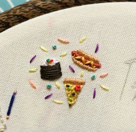 Tiny food embroidery by @baobaphandmade Food Embroidery, Miniature Embroidery, Tiny Food, Cute Embroidery, 자수 디자인, Sewing Embroidery Designs, Hand Embroidery Stitches, Embroidery Hoop Art, Embroidery Craft