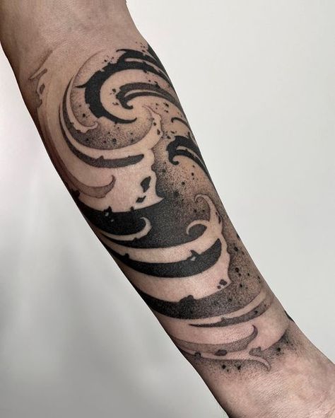 ✥ Taras Kruk ✥ on Instagram: "• Sleeve in progress. Forearm •" Japanese Tattoo Background Filler, Blackwork Tree Tattoo, Japanese Filler Tattoo Ideas, Tattoo Sleeve Gap Fillers, Tattoo Filler Designs, Tattoo Black Background, Tattoo Sleeves Women, Background Tattoo Ideas, Tree Tattoo Sleeve