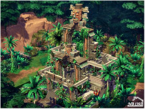 The Sims Resource - Gorgo Temple (No CC!) Sims 4 Jungle Cc, Sims 4 Temple, Living Room Sims 4, Jungle Temple, Bedroom With Balcony, Sims Inspiration, Sims 4 Bedroom, Jungle Adventure, Level Design