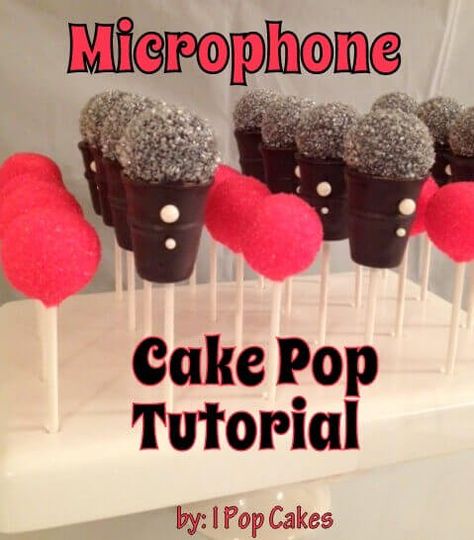 Microphone Treats, Cake Pop Microphone, Microphone Cake Ideas, Karaoke Cake Ideas, Microphone Cake Pops, Oreo Pucks, Microphone Cupcakes, Selena Party, Microphone Cake