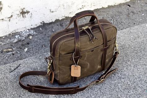 Brown Chromexcel/Ranger Tan Waxed Canvas Briefcase Filson Bag, Filson Bags, Vintage Canvas Bags, Men Bag, Backpack For Teens, Briefcase For Men, Backpack Travel Bag, Dry Goods, Monogrammed Leather