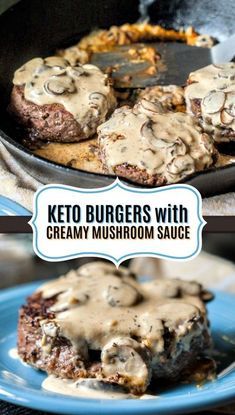 Keto Burgers, Keto Burger, Keto Beef Recipes, Creamy Mushroom Sauce, Resep Diet, Keto Cooking, Keto Recipes Dinner, Mushroom Sauce, Diet Food List