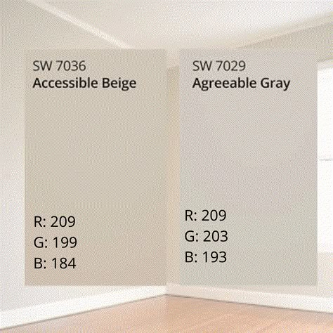 Accessible Beige vs Agreeable Gray: Which is best for your home? Accessible Beige Vs Agreeable Gray, Exterior House Paint Color Schemes, Beige Living Room Walls, Beige Wall Colors, Beige Paint Colors, Beige Room, Behr Paint Colors, Accessible Beige, Beige Paint