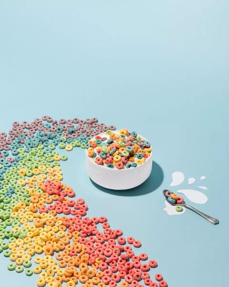 Fruit Loop Rainbow, Cereals Photography, Mother Dairy, Candy Photoshoot, Commercial Photography Studio, Cereal Brands, 동화 삽화, Ice Cream Brands, Publicidad Creativa