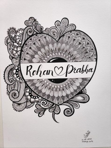 Doodle Named mandala heart shape | Simple design Heart Shaped Mandala, Name Mandala Art, Alphabet Mandala, Doodle Name, Mandala Heart, Feather Drawing, Easy Mandala, Easy Mandala Drawing, Mandela Art