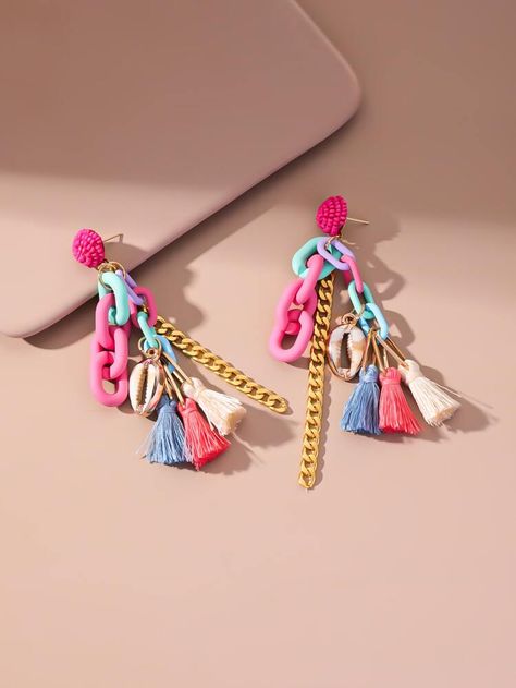 Shell & Tassel Charm Earrings | SHEIN USA Sorority Party, Cowrie Shell Jewelry, Earrings Shein, Creepy Images, Free Motion Embroidery, Fabric Earrings, Shell Jewelry, Cowrie Shell, Bead Jewellery