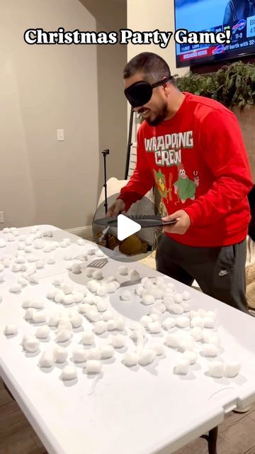 Rebeca Ciavarino • Fort Worth on Instagram: "Unless you were living under a rock last year, you might have seen this video pop up on your feed! It’s a MUST for your next get together! We used cotton balls but I’ve seen people use gift bows! 🎄🎁 It was so fun and funny! Christmas party game. 🎥 @laurenreynagarcia @itsjamesfranz @frambokids @franzy05 @itsjennyfranz  . . . . . #christmas #christmastime #christmasdecor #party #partygames #Thanksgiving #christmasgames #family #myfamily #game #partytime #partyideas" Cotton Ball Games Christmas, Kid Christmas Party Activities, Cotton Ball Christmas Game, Thanksgiving Family Games Funny, Easy Christmas Party Games For Kids, Silly Christmas Games, Hilarious Christmas Party Games, Fun Christmas Games For Family Funny, Kid Friendly Christmas Games