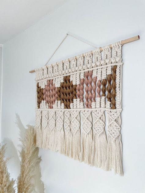 Boho Macrame Wall Hanging, Large Wall Hanging, Beige Wall, Wall Hanging Boho, Boho Macrame, Boho Geometric, Modern Macrame, Macrame Ideas, Diy Crafts Hacks