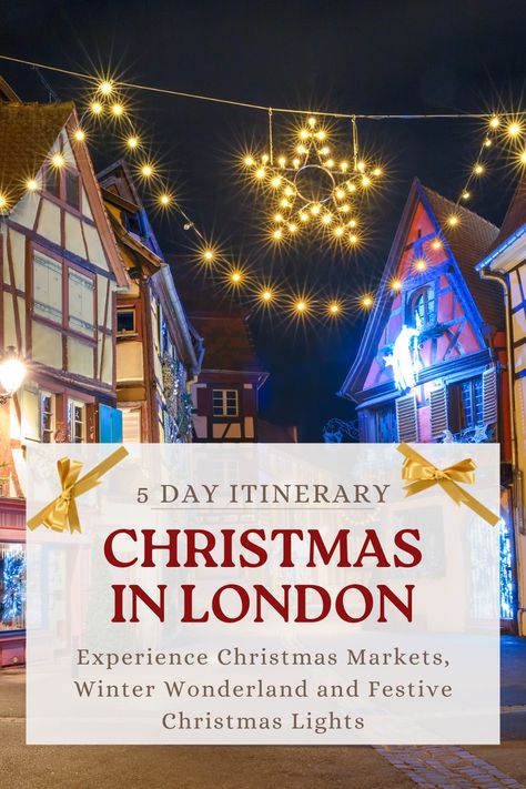 Follow this 5 day itinerary to experience the best Christmas in London! From the dazzling Christmas lights across London’s iconic streets to festive shopping at the city’s best Christmas markets, this guide has you covered. Visit Winter Wonderland, explore Christmas at Kew, and enjoy a magical day at Harry Potter Studios. Your London Christmas adventure starts here! | London at Christmas | Things to Do in London at Christmas | Christmas in London | London Winter Itinerary | London Christmas London Christmas Itinerary, London For Christmas, London Christmas Markets, Christmas In The Uk, Christmas Itinerary, London Packing List, Winter Wonderland Hyde Park, Christmas Trips, London Christmas Market