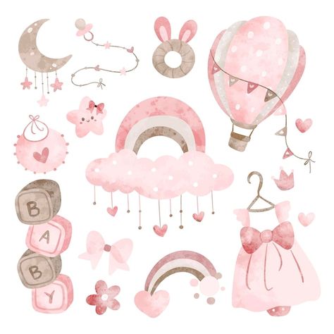 Cute Graphics Design, Baby Girl Illustration, Moon Background, Baby Scrapbook Pages, Baby Shower Labels, Baby Art Projects, Rose Flower Wallpaper, Baby Stickers