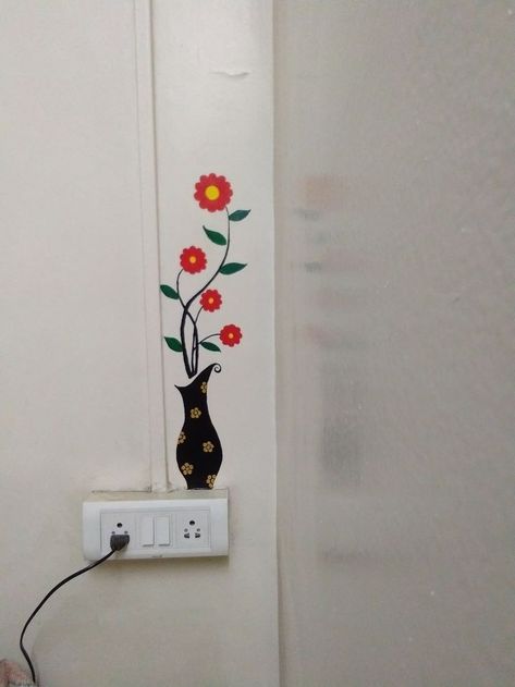 Painting Ideas On Switchboard, Bathroom Switch Board Art Ideas, Creative Switch Board Art Easy, Switch Board Art Ideas Easy, Creative Switch Board Art, Switch Board Art Ideas, Switchboard Painting, Easy Wall Painting Ideas, Switch Board Painting