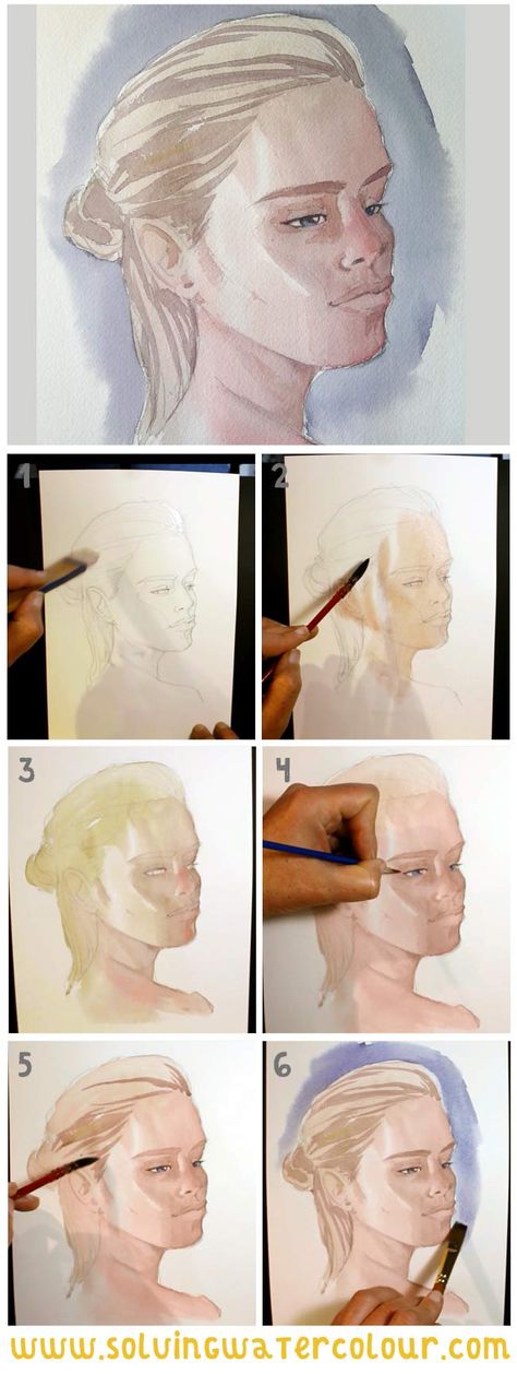 Step by step watercolour portrait tutorial for beginners. In this post I show you how to draw faces and how I paint this portrait of a young woman #watercolor #portraitpainting #wasserfarben #watercolourart #aquarell #aquarela Watercolor Face Step By Step, Water Colour Portrait Easy, Diy Painting Easy, Watercolors Tutorial, Portrait Techniques, Water Portraits, Easy Watercolor Paintings, Watercolor Portrait Tutorial, Face Diy