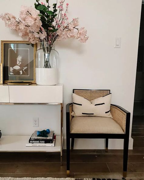 Entryway Chair, Oversized Vase, Entryway Table With Storage, Basket Drawers, Console Table With Drawers, Table With Drawers, Small Entry, Cane Chair, Entryway Console