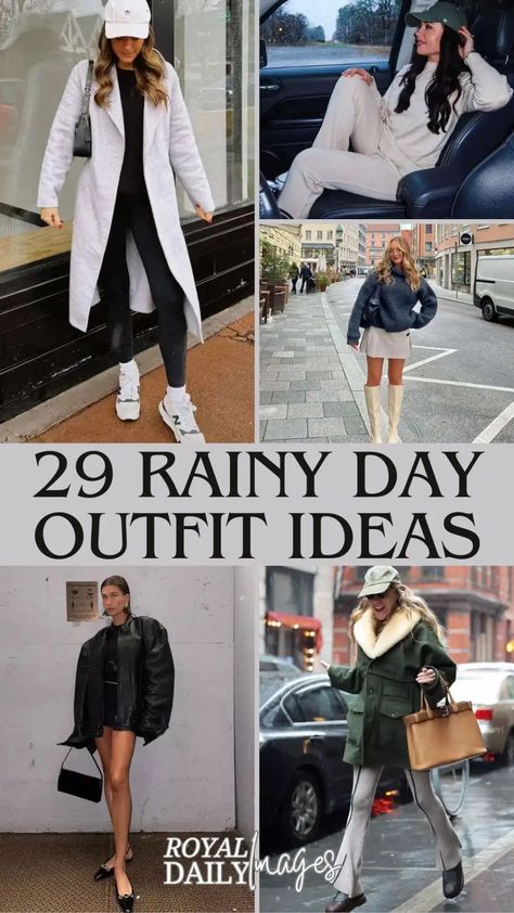 29 Rainy Day Outfit Ideas to Look Great Even When It’s Wet Chic Rainy Day Outfit, Rain Day Outfits, Rainy Fall Outfit, Outfit For Rainy Day, Winter Rainy Day Outfit, Raining Day Outfit, Rainy Day Outfit Ideas, Rainy Outfit, Rain Boot Outfit