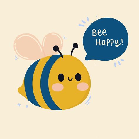 Cute Bee Doodle, Funny Bee Drawing, Bees Quotes Cute, Kawaii Bee, Kawaii Bee Wallpaper, Kawaii Bumble Bee, Bee Happy, Kawaii Art, Cute Art Styles