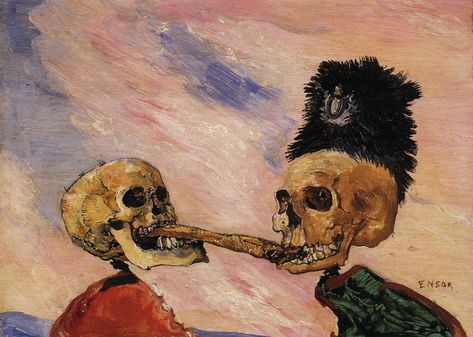 "Skeletons Fighting over a Pickled Herring" by James Ensor via DailyArt app, your daily dose of art getdailyart.com Weimar Berlin, Pickled Herring, Luc Tuymans, James Ensor, German Expressionism, Hieronymus Bosch, Edvard Munch, Royal Academy Of Arts, Decor Minimalist