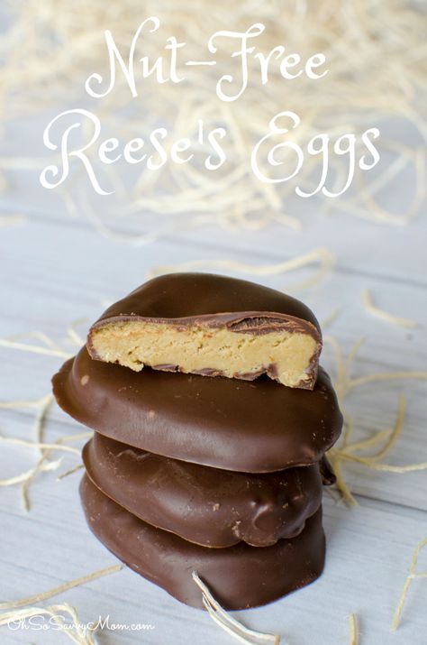 Nut-Free Reese's Eggs Recipe Sunflower Seed Butter Recipes, Chocolate Sunbutter, Sunbutter Recipes, Peanut Free Desserts, Reese Eggs, Nut Free Desserts, Nut Free Snacks, Nut Free Recipes, Eggs Recipe