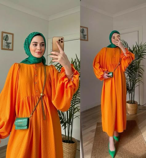 Brick Orange Outfit Hijab, Hijab Colour Combination, Orange Hijab Outfit, Orange Hijab, Hijab Fashion Summer, Estilo Hijab, Colour Combinations Fashion, Color Combos Outfit, Color Blocking Outfits