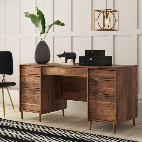 Mercury Row® Cutrer Desk & Reviews | Wayfair Modern Office Interiors, Desk Wood, Large Desk, Executive Desk, Wooden Desk, House Renovation, Wood Desk, Modern Desk, Office Inspiration