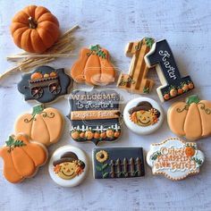 Pumpkins cookies // natsweetsn Pumpkin Cookies Decorated, Pumpkin Patch Birthday Party, Fall Decorated Cookies, Pumpkin Patch Birthday, First Birthday Cookies, Pumpkin 1st Birthdays, Pumpkin First Birthday, Fall Birthday Parties, Thanksgiving Cookies