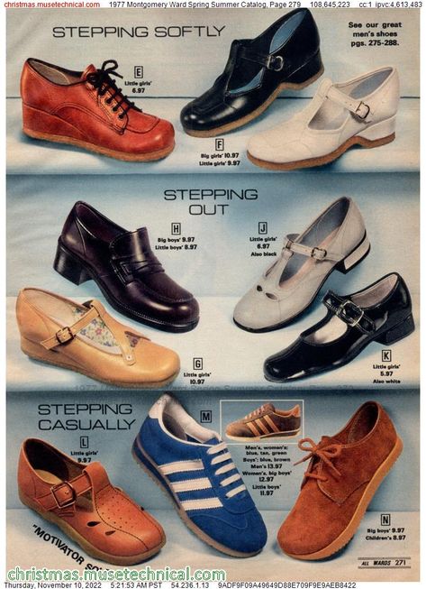 1977 Montgomery Ward Spring Summer Catalog, Page 279 - Catalogs & Wishbooks Retro Shoes 70s, 70s Lifestyle, Shoe Reference, 70s Fashion Men, 1970s Shoes, 1970 Fashion, 70s Shoes, Old School Fashion, 60s And 70s Fashion