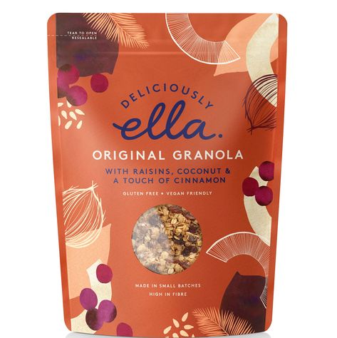 Cereals Packaging Design, Granola Brands, Cereal Packaging, Chip Packaging, Organic Packaging, Tea Packaging Design, Deliciously Ella, Fruit Packaging, Brand Refresh