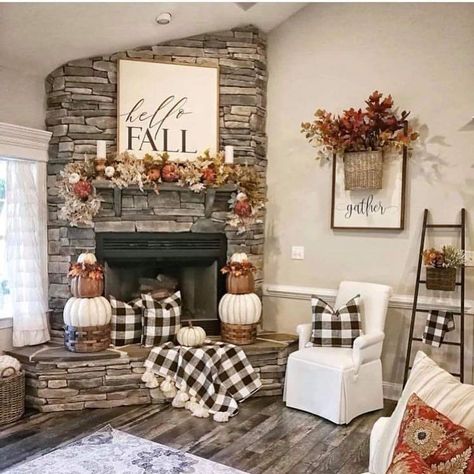 Dailydreamdecor on Instagram: “Who loves fall? Double tap ❤️” Camino Shabby Chic, Koti Diy, Fall Living Room Decor, Fall Living Room, Cute Dorm Rooms, Farmhouse Fall Decor, Cozy Farmhouse, Farmhouse Decor Living Room, Country House Decor