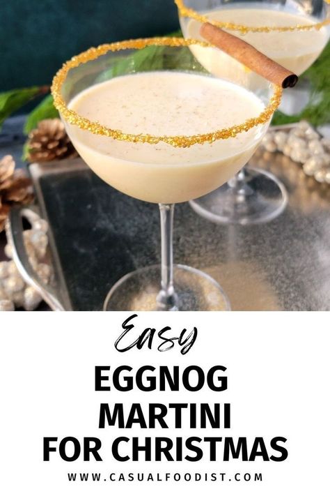 You've got to try this Easy Eggnog Martini for the holidays! With vodka, amaretto and eggnog this martini is a festive drink for the holidays. Whether you make a single cocktail or a batch cocktail for a group this is an easy eggnog cocktail everyone will love. The best eggnog martini recipe. www.casualfoodist.com Eggnog Alcoholic Drinks, Eggnog Martini Recipe, Eggnog Cocktails, Eggnog Cocktail Recipe, Cocktail With Vodka, Eggnog Martini, Eggnog Drinks, Eggnog Cocktail, Xmas Drinks