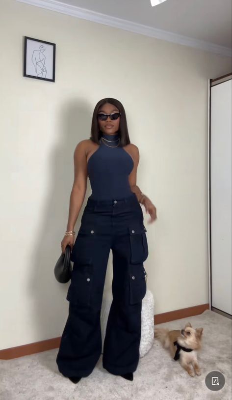 Suit Pants Outfit, Outfit For Paris, Black Outfits For Women, Black Cargo Jeans, All Black Outfits For Women, All Black Outfits, Y2k Fashion Aesthetic, Virtual Outfits, Fits Inspiration