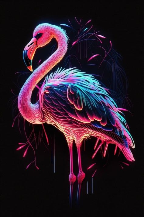 Flamingos Art Illustration, Cute Donkey Drawing Art, Neon Animals, Flamingo Neon, Flamingo Artwork, Flamingo Pictures, Flamingo Art Print, Art Sketches Doodles, Dreamy Artwork