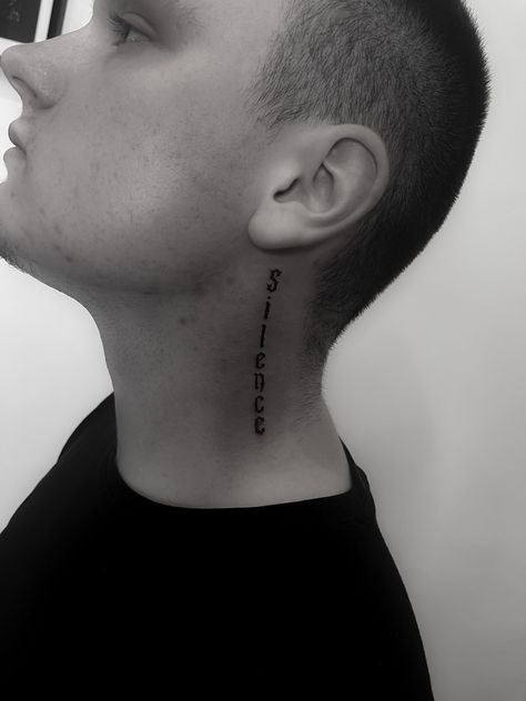 Silence Tattoo, Movie Love Quotes, Neck Tattoo, Ear Tattoo, Black Tattoos, Behind Ear Tattoo, Black Outfit, I Tattoo, Cross Necklace