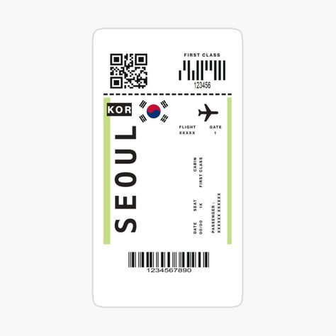 Korea Stickers Printable, Ticket Sticker Printable, Korea Scrapbook, Fly Ticket, Aesthetic South Korea, Travel Stickers Printable, Good Stickers, Wedding Ticket, Airport Tickets