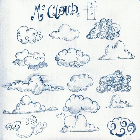 Clouds Journal Ideas, Whimsical Clouds Painting, Puffy Clouds Drawing, Clouds Simple Drawing, How To Draw Clouds Easy, Clouds How To Draw, Clouds Reference Drawing, How To Sketch Clouds, Cloud Cute Drawing