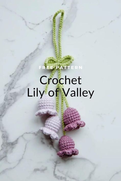 Crochet Dangling Flower, Hanging Flower Crochet Pattern Free, Crochet Flower Ornaments, Crochet Tulip Car Hanging, Crochet Lily Of The Valley Flower Free Pattern, Crochet Hanging Pattern, Easy Crochet Succulent Pattern Free, Lily Of The Valley Car Hanger, Crochet Bellflower Pattern