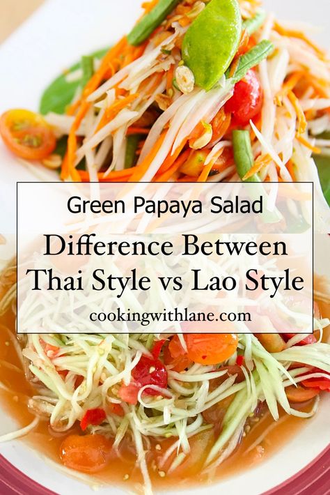 What is the Difference between Thai and Laos Papaya Salad? Papaya Salad Laos, Green Papaya Salad Recipe, Thai Side Dishes, Papaya Salad Recipe, Papaya Recipes, Green Papaya Salad, Laos Food, Green Papaya, Papaya Salad