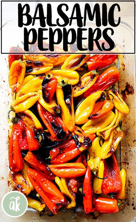 Meet your new favorite party trick: 4-ingredient balsamic-roasted mini peppers. They roast at high heat and emerge blistered at the edges, tasting sweet but with the right amount of bite thanks to the balsamic. What I love about them is that because they are small, there's no peeling or seeding: just dress, roast, and serve. #peppers #simple #roasted #balsamic #summer #appetizer #sidedish Balsamic Appetizer, Mini Peppers Recipes, Pepper Dishes, Sweet Pepper Recipes, Mini Peppers, Mini Sweet Peppers, Stuffed Mini Peppers, Summer Appetizer, Vegetable Side