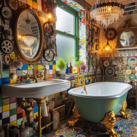 15 Eclectic Bathroom Ideas for Unique and Stylish Spaces — Lord Decor Folk Bathroom, Bathroom Quirky, Eclectic Bathroom Ideas, Maximalist Bathroom, Small Half Bathrooms, Funky Bathroom, Whimsical Bathroom, Quirky Bathroom, House Redo