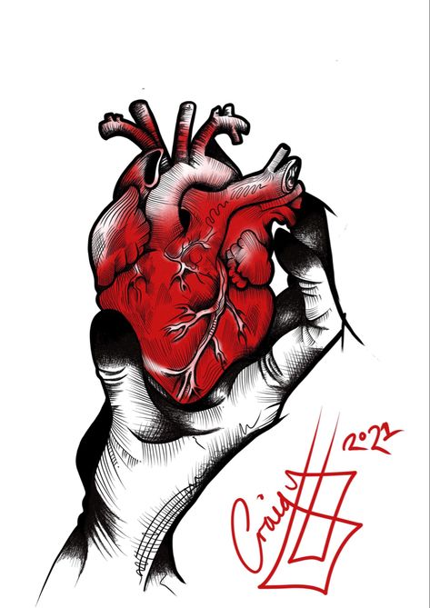 Human heart in a hand Human Heart Drawing, Hands Holding Heart, Japanese Art Samurai, Comic Tattoo, Holding Heart, Heart Sketch, Dark Art Tattoo, Heart Drawing, Heart Painting