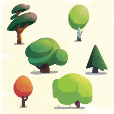 ArtStation - Trees, Uliana Vlasicheva Cute Tree Illustration, Tree Drawing Reference Digital, 2d Tree, Cute Tree, Illustrated Trees, Tree Art Drawing, Cartoon Tree Drawing, Tree Cartoon, Illustration Tree