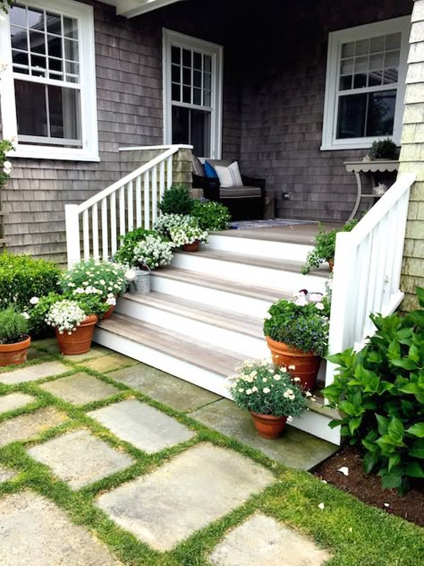 Nantucket House Tour Nantucket House, Nantucket Style Homes, Nantucket Cottage, Front Porch Steps, Porch Stairs, Front Stairs, Nantucket Home, Nantucket Style, Stone Walkway