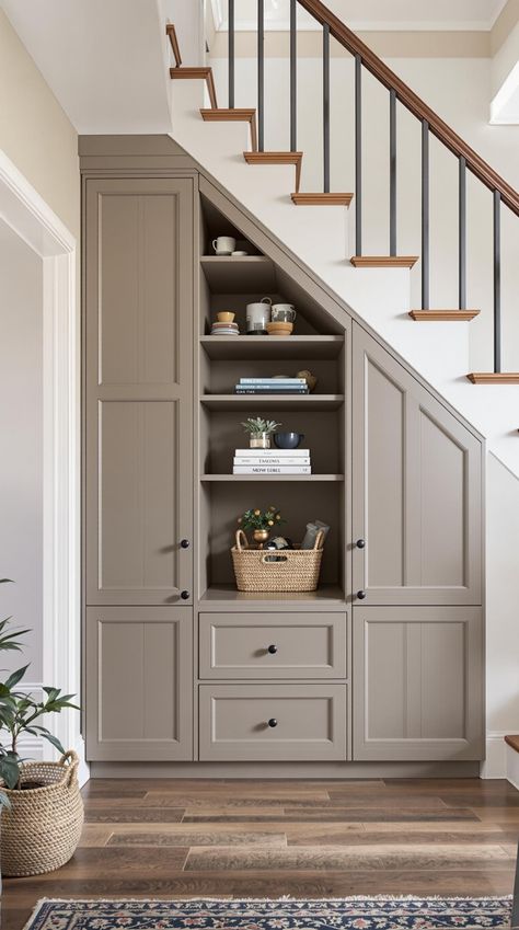 Staircase Storage Under Stairs Built In Wardrobe Under Stairs, Built In Drawers Under Stairs, Storage Door Under Stairs, Under Stairs Alcove, Under Stairs Storage Living Room, Understairs Shelves Ideas, Understairs Cabinet Ideas, Under Stair Basement Storage, Underneath Stairs Storage Ideas